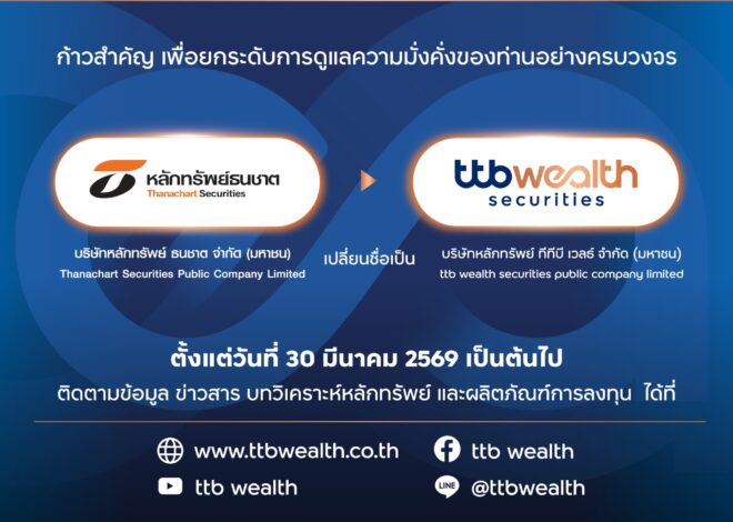 ทีทีบี รีแบรนด์ “หลักทรัพย์ธนชาต” เป็น “หลักทรัพย์ ทีทีบี เวลธ์” พร้อมเดินหน้าธุรกิจด้านลงทุนและบริหารความมั่งคั่ง