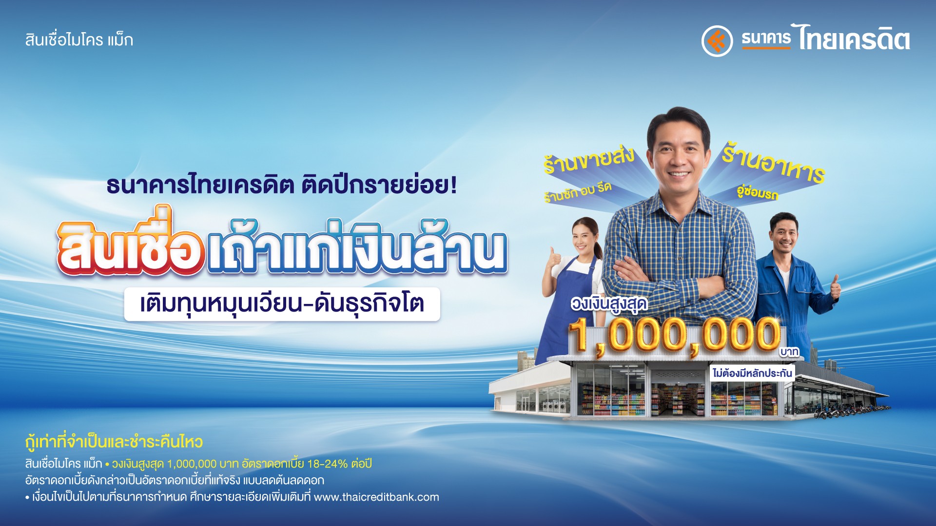 ติดปีกรายย่อย! ธนาคารไทยเครดิต ส่ง “สินเชื่อเถ้าแก่เงินล้าน” เติมทุนหมุนเวียน-ดันธุรกิจโต