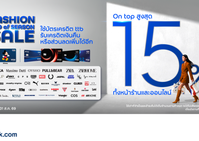 บัตรเครดิต ttb ต่อยอด Smart Value ผนึกกว่า 60 แบรนด์ดัง ชวนสายแฟชั่นช้อปคุ้ม รับเครดิตเงินคืนและส่วนลดรวมสูงสุด 15%