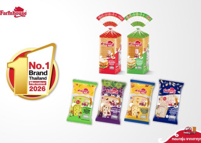 “ฟาร์มเฮ้าส์” ขึ้นแท่นแบรนด์ขนมปังในใจคนไทย คว้ารางวัล Marketeer No. 1 Brand Thailand 2026 กวาดคะแนนนิยมอันดับ 1 ของประเทศ ตอกย้ำแบรนด์ขนมปังที่อยู่คู่คนไทยมากว่า 44 ปี