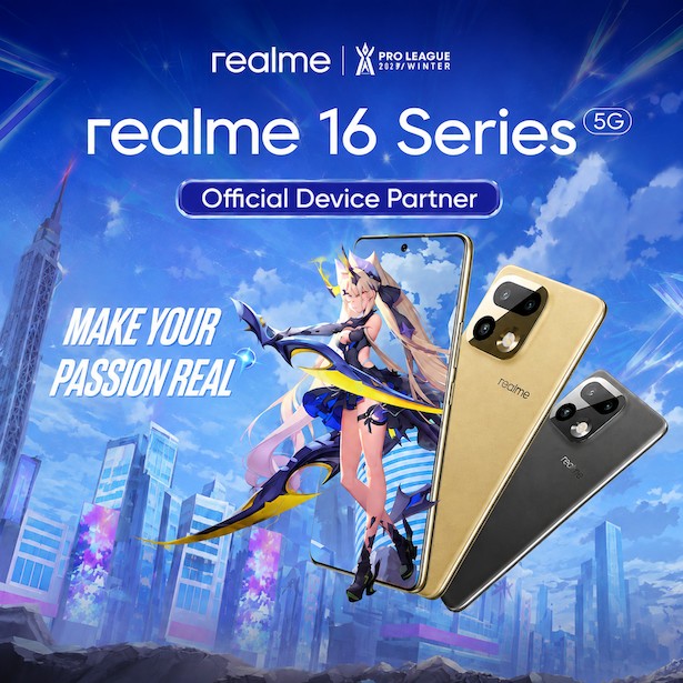 ขึ้นแท่นอุปกรณ์คู่ใจสายโปร! “realme 16 Series 5G” ประกาศเป็น OFFICIAL DEVICE PARTNER ของการแข่งขัน RPL 2026 Winter ปลุกพลังเกมมิ่งในงาน 828 Fan Fest ก่อนลุยโปรลีกปลายปี