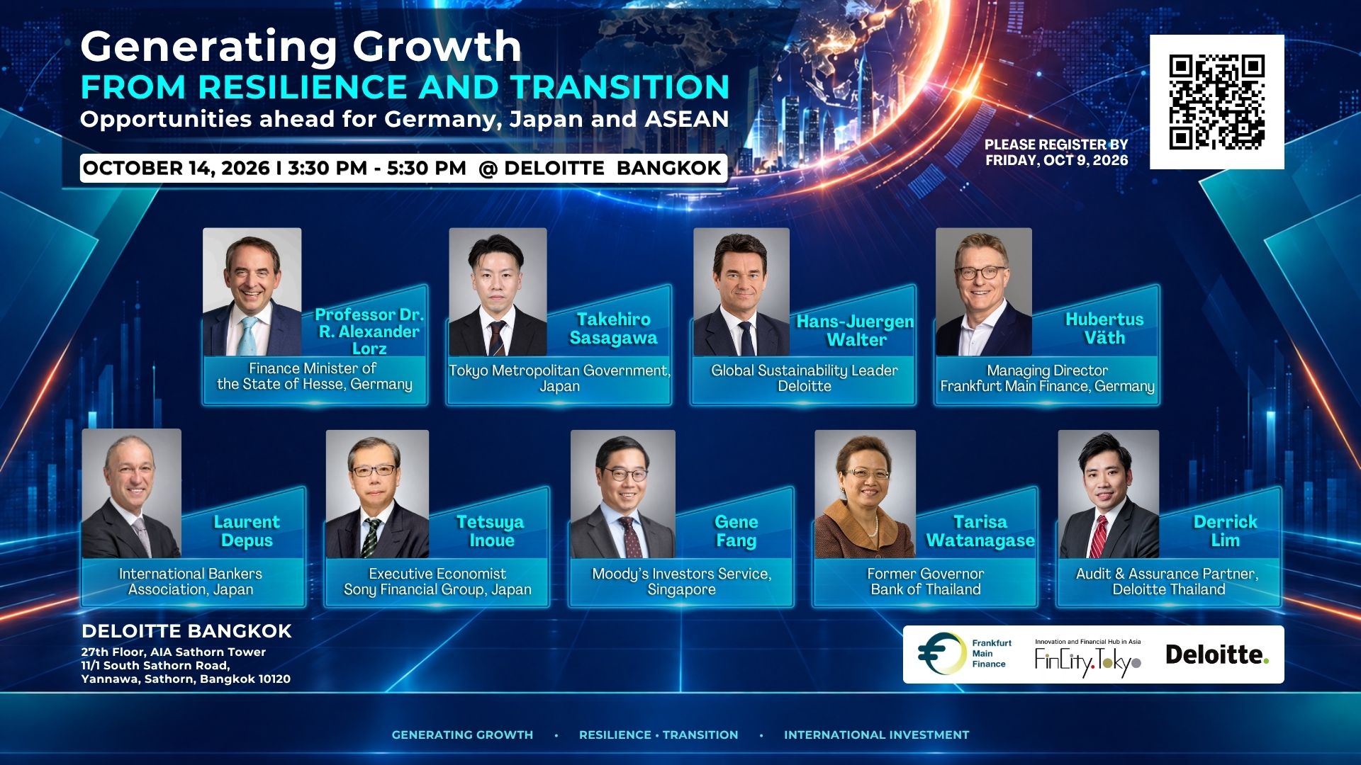 ร่วมเปิดมุมมองระดับโลก เจาะโอกาสลงทุนใหม่แห่งทศวรรษ “14 ต.ค. 2026” นี้ ในเวทีเสวนา “พลิกฟื้นเศรษฐกิจสู่การเปลี่ยนผ่านครั้งสำคัญ เชื่อมความร่วมมือ เยอรมนี ญี่ปุ่น และ อาเซียน”