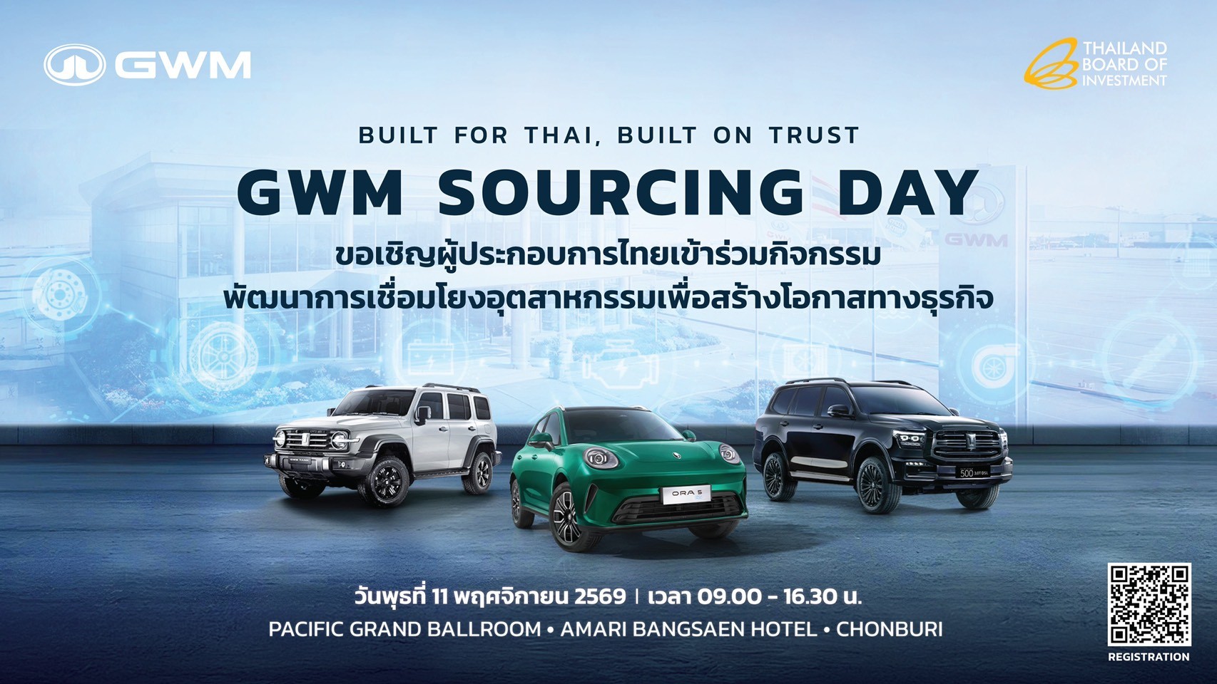 GWM เชื่อมั่นศักยภาพไทย ลุยยกระดับฐานการผลิตและสนับสนุนผู้ผลิตชิ้นส่วนในประเทศ ครอบคลุมทุกระบบขับเคลื่อน สานต่อความยั่งยืนของฐานการผลิตรถยนต์ในทุกขุมพลัง