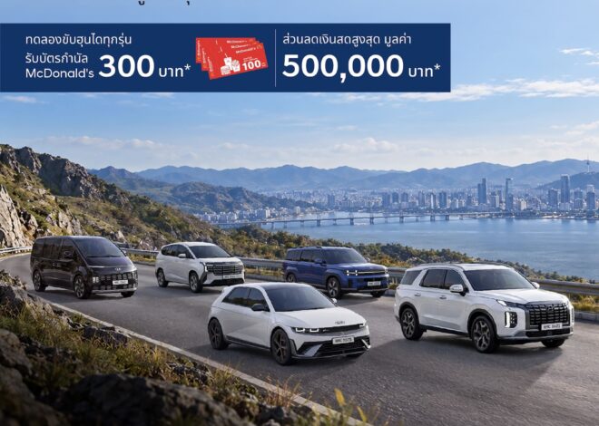 ฮุนไดเสิร์ฟแคมเปญ “Hyundai Drive It, Love It” ลองขับ… แล้วจะรู้ว่า ฮุนได ดีจริงพร้อมโปรโมชั่น ลดสูงสุด 5 แสนบาท ตลอดเดือนตุลาคม เมื่อทดลองขับตั้งแต่ 9 ตุลาคมนี้ รับ McDonald’s Voucher 300 บาทที่โชว์รูมทั่วประเทศ